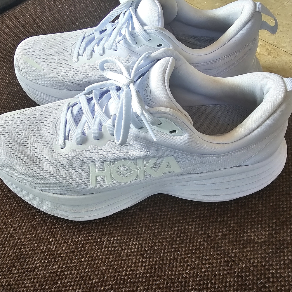 Hoka White Bondi 8 Running Shoes